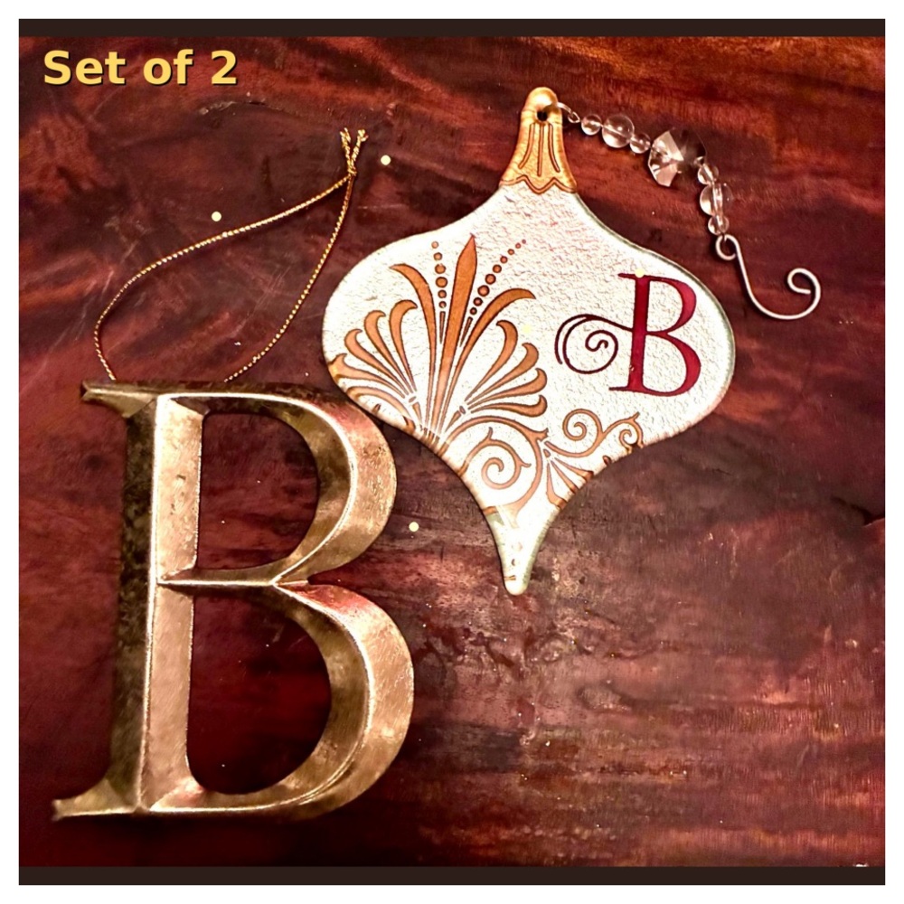 ✨ Monogram B Ornament Set — Sea Foam Green & Gold — Set of 2 — 5”